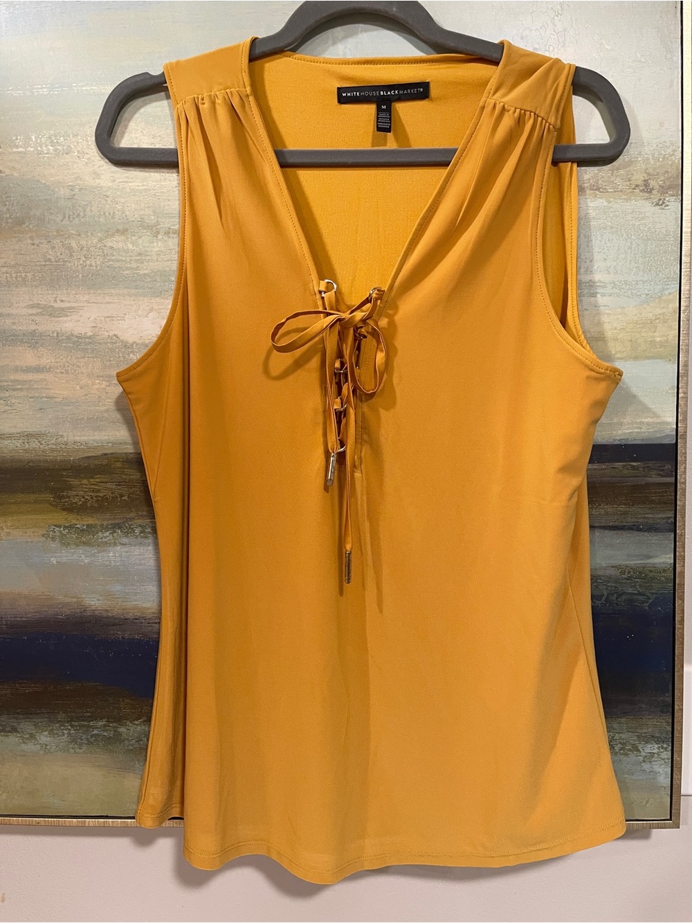 White House Black Market Mustard Lace-Up V-Neck Tank